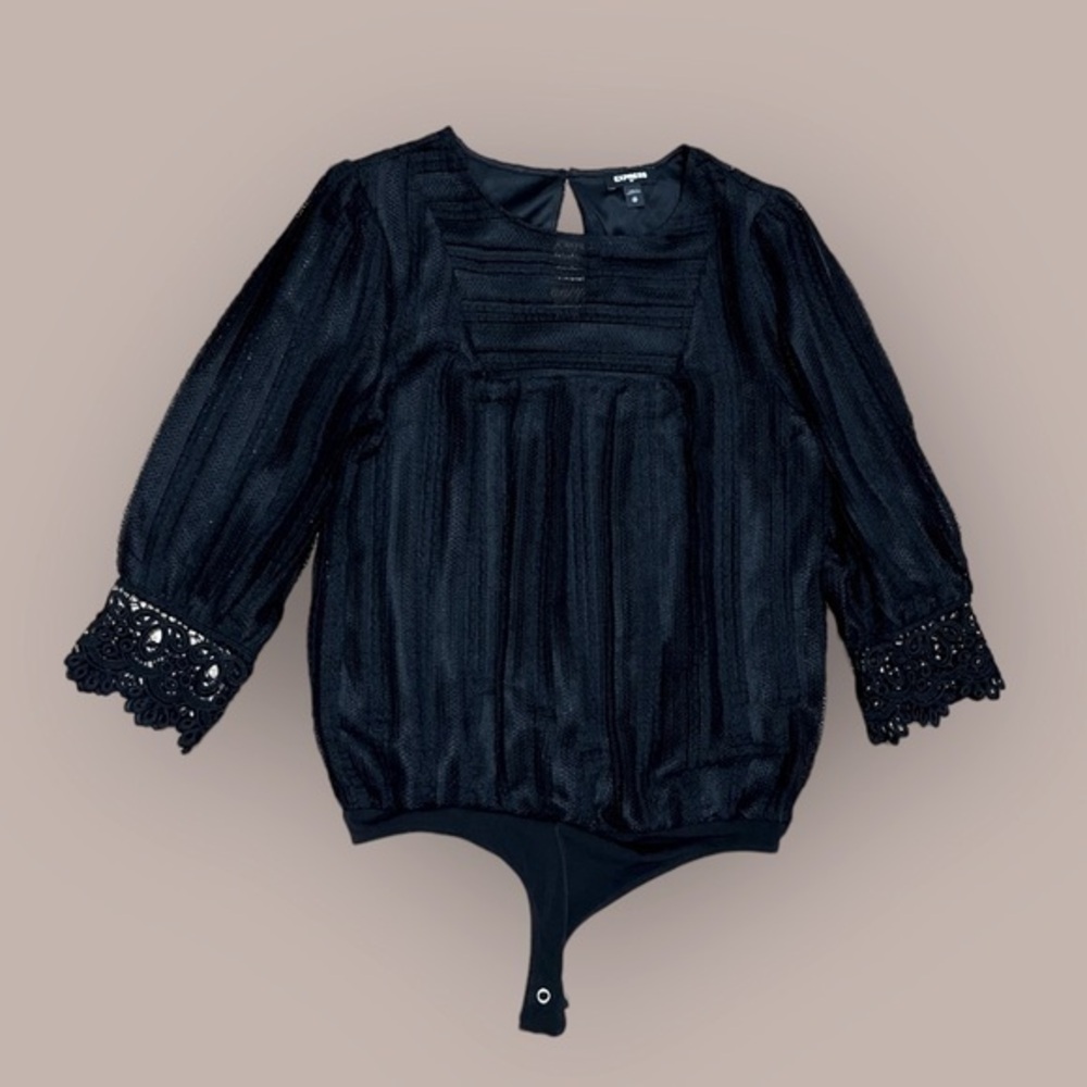 Express Bodysuit sheer three quarter length sleeves and bodice